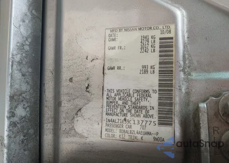 2009 Nissan Altima 2.5 S z USA, uszkodzony, nr VIN 1N4AL21E39C137775